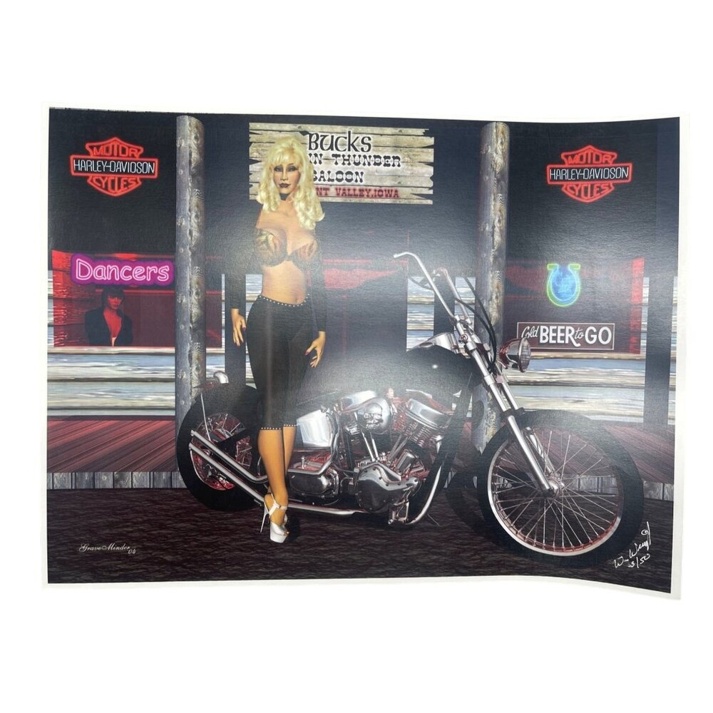 LE GM Harley Davidson motorcycle print artwork signed 3/50 16x12" READ
